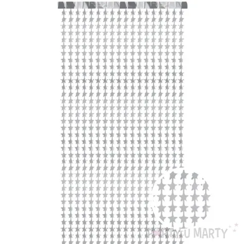 kurtyna gwiazdki srebrne partydeco 245 x 100 cm