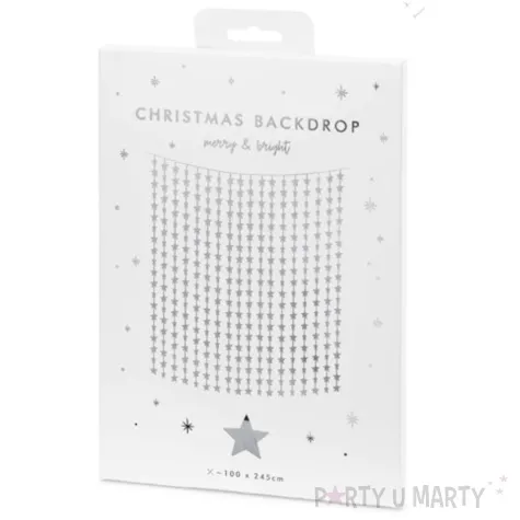 kurtyna gwiazdki srebrne partydeco 245 x 100 cm