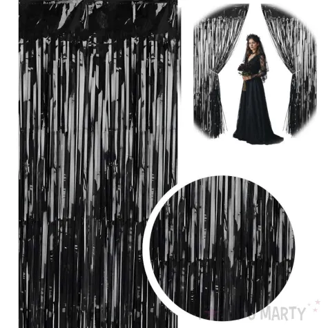 kurtyna na drzwi dekoracja na sylwestra urodziny czarny metaliczny 200 x 100 cm
