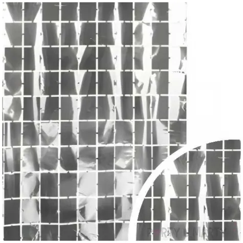 kurtyna na drzwi kwadraty dekoracja na sylwestra wesele srebrny metaliczny 200 x 100 cm