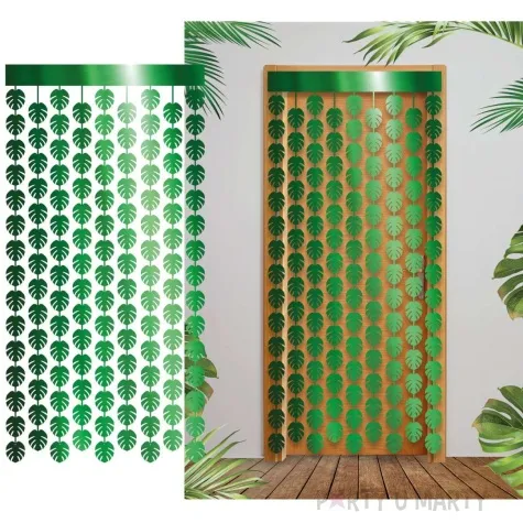kurtyna na drzwi liscie palmy metalik zielony guirca 200 x 100 cm