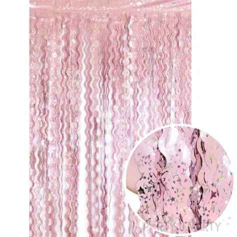 kurtyna na drzwi spirale srebrne gwiazdki rozowa godan 100 x 200 cm