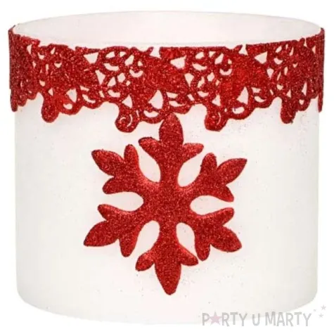 lampion elipsa sniezynka bialo czerwony adpal 145 135 mm