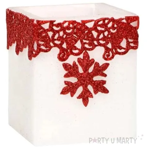 lampion kostka sniezynka bialo czerwony adpal 115 100 mm