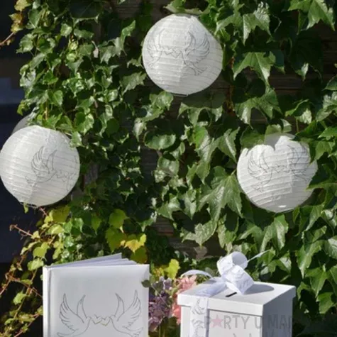 lampion papierowy golabki slubne bialy santex 20 cm