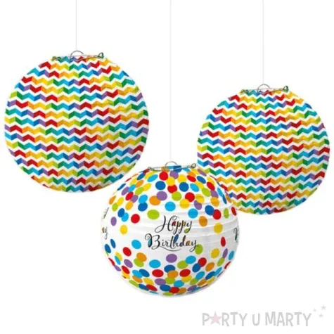 lampion papierowy happy birthday rainbow amscan 24 cm 3 szt