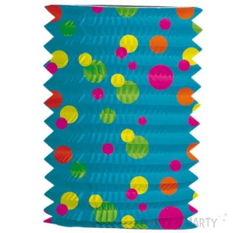 lampion papierowy kropki kolorowe turkusowy folat 16 cm