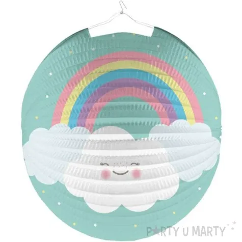 lampion papierowy tecza i chmurka turkusowy amscan 25 cm