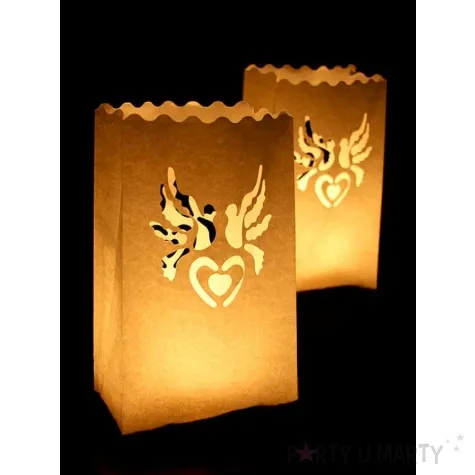 lampion torebki na swiece golabki i serce bialy partydeco 10 szt