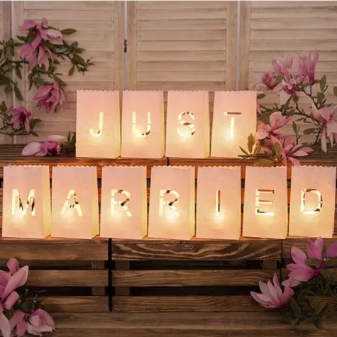 lampion torebki na swiece just married bialy partydeco 11 szt