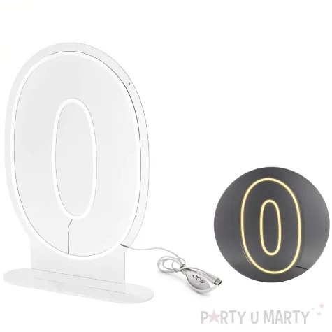 lampka dekoracyjna cyfra 0 neon led bialy partydeco 50 cm