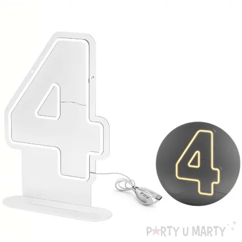lampka dekoracyjna cyfra 4 neon led bialy partydeco 50 cm