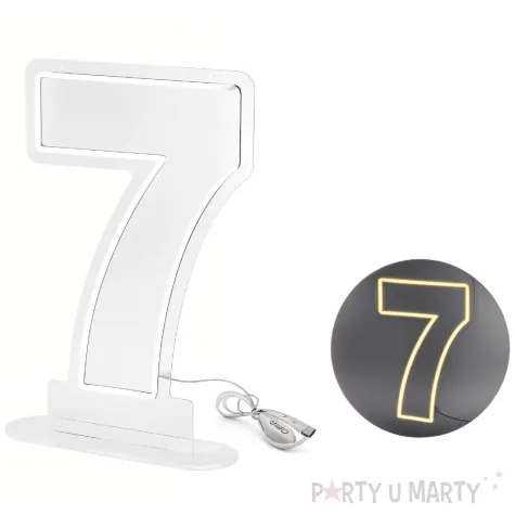 lampka dekoracyjna cyfra 7 neon led bialy partydeco 50 cm