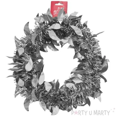 lancuch choinkowy mat z listkami srebrny arpex 6 cm 2 m