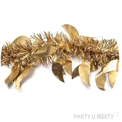 lancuch choinkowy mat z listkami zloty arpex 6 cm 2 m