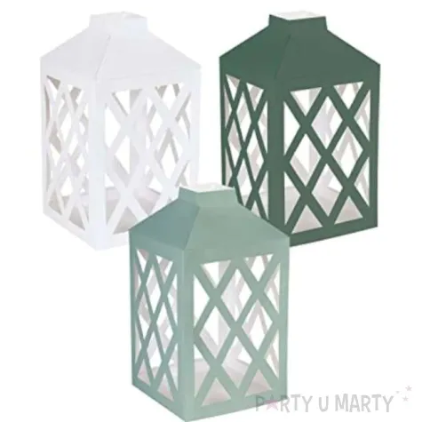 latarnia papierowa botanical zielono biala unique 23 x 12 5 cm 3 szt