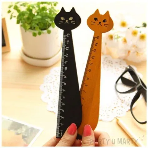 linijka kotek drewniana brazowa 15 cm