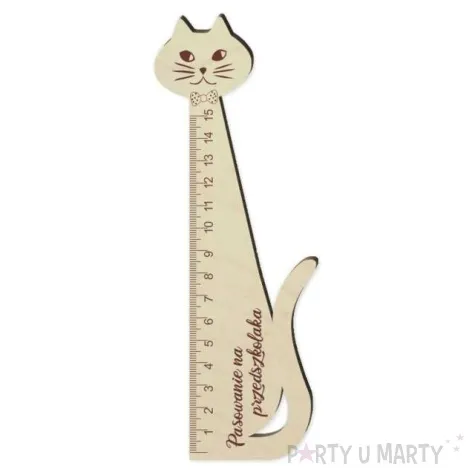 linijka kotek z mucha pasowanie na przedszkolaka drewniana 15 cm
