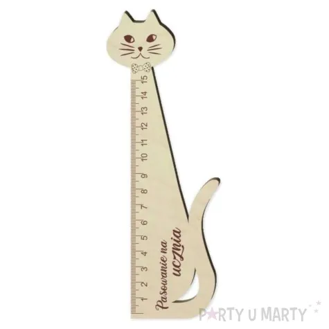 linijka kotek z mucha pasowanie na ucznia drewniana 15 cm