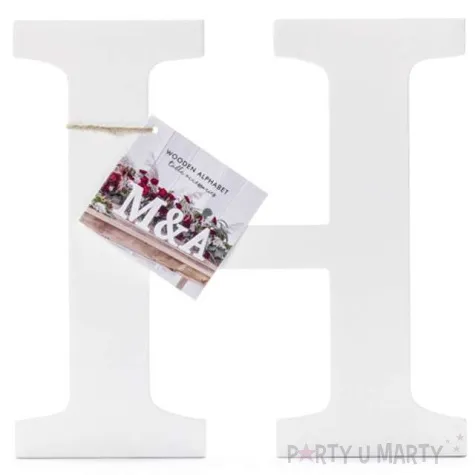 litera drewniana h biala partydeco