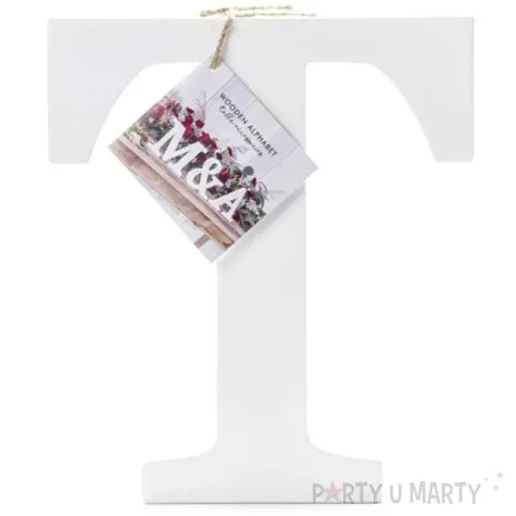 litera drewniana t biala partydeco 17 5x20 cm