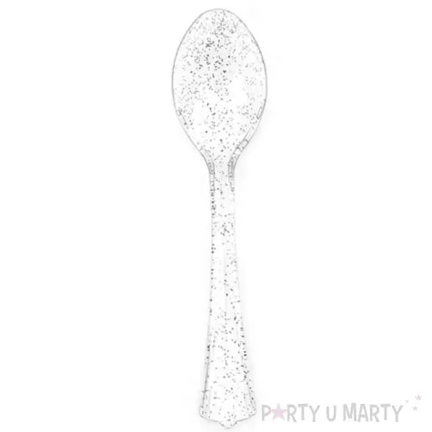 lyzki plastikowe brokatowe srebrne partypal 20 szt