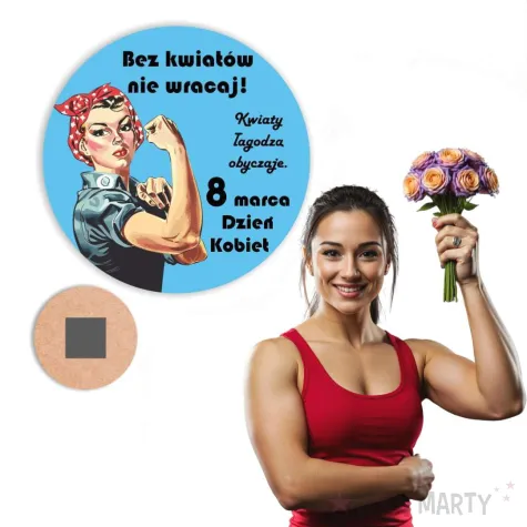 magnes bez kwiatow nie wracaj prezent na dzien kobiet niebieski 9 cm