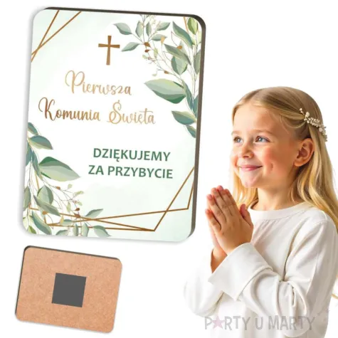 magnes komunia swieta mietowa geometria upominek dla gosci pamiatka 8 x 6 cm