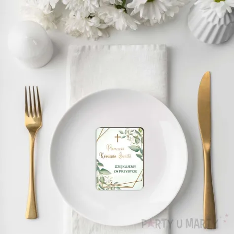 magnes komunia swieta mietowa geometria upominek dla gosci pamiatka 8 x 6 cm