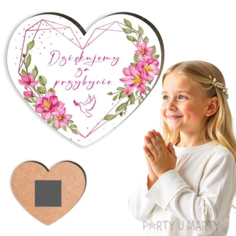 magnes komunia swieta rozowe serce upominek dla gosci pamiatka 6 x 7 cm