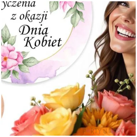 magnes najlepsze zyczenia rozowe kwiaty prezent na dzien kobiet bialy 9 cm