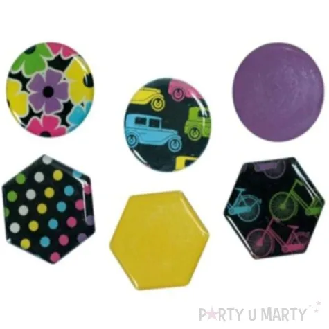 magnesy okragle i szesciokatne kolorowe rysunki kolor mix titanum 26 mm 6 szt