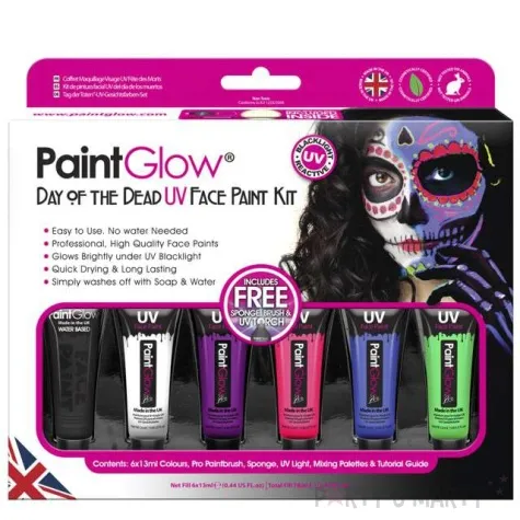 make up party farba neon uv day of the dead mix paintglow zestaw