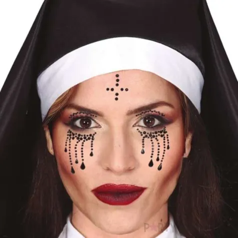 make up party krysztalki na twarz zakonnica czarne guirca