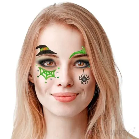 make up party naklejki na twarz czarownica wielokolorowy widmann