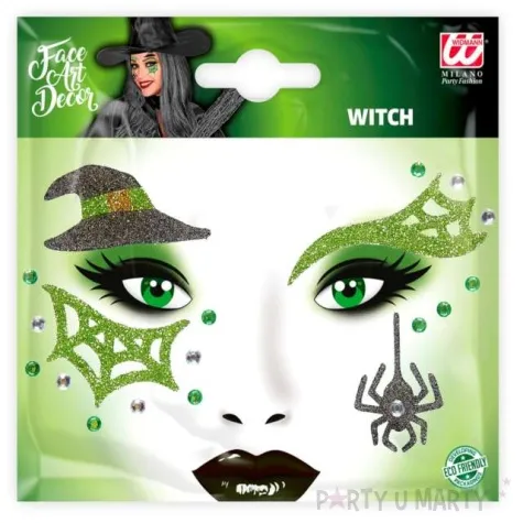 make up party naklejki na twarz czarownica wielokolorowy widmann