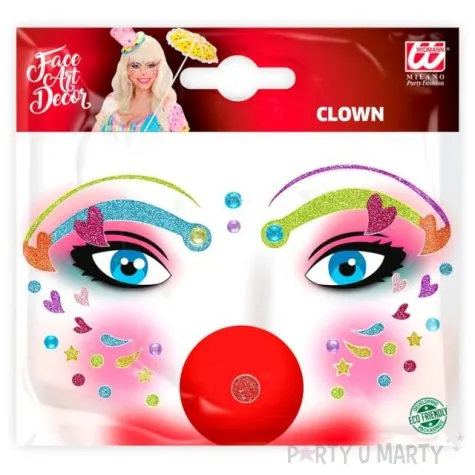make up party naklejki na twarz klaun wielokolorowy widmann