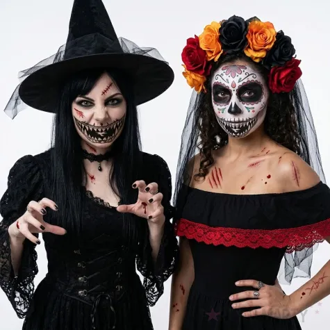 makijaz do stroju na halloween dia dde los muertos tatuaze zmywalne sztuczne zeby demon make up