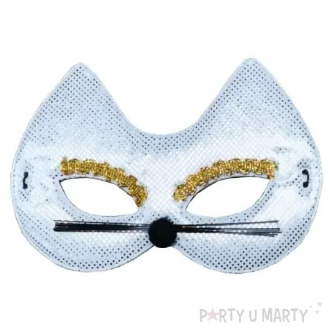 maska cekinowy kotek bialy partytino