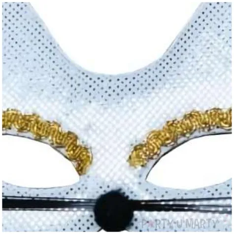 maska cekinowy kotek bialy partytino