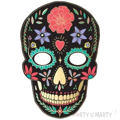 maska dia de los muertos czarna papierowa partydeco
