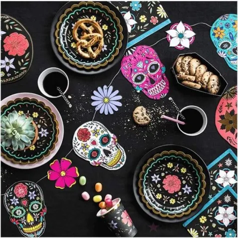 maska dia de los muertos czarna papierowa partydeco