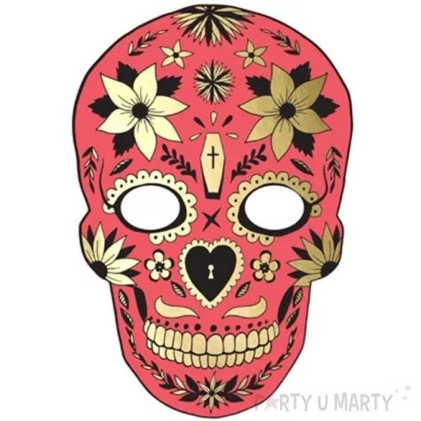 maska dia de los muertos czerwona papierowa partydeco