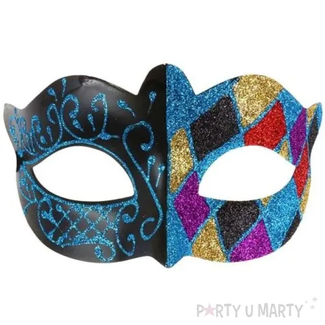 maska karnawalowa arlekin turkusowa