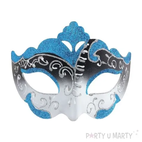 maska karnawalowa blekitno srebrna orientalna