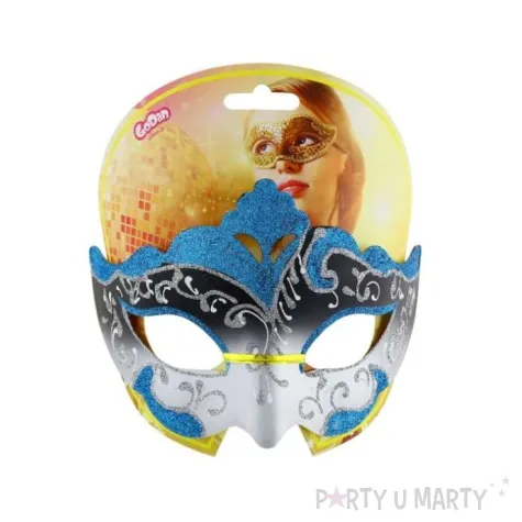 maska karnawalowa blekitno srebrna orientalna