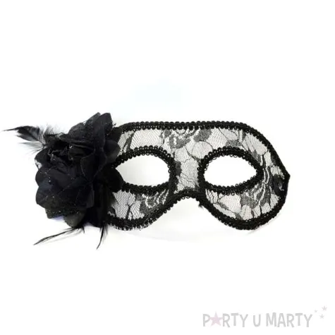 maska karnawalowa czarna koronkowa z roza