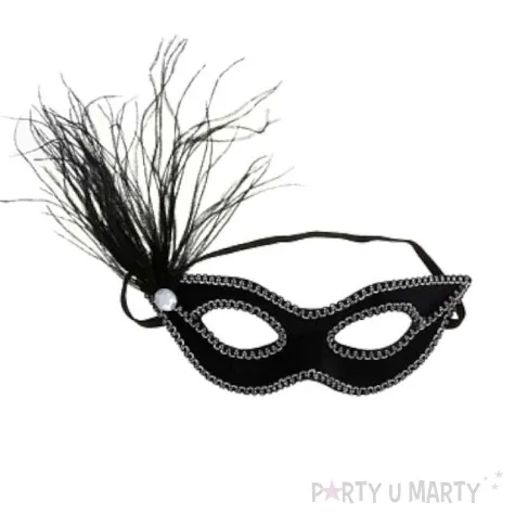 maska karnawalowa czarna z piorkiem