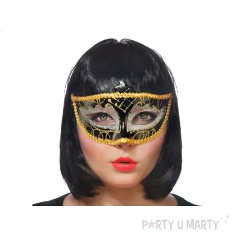 maska karnawalowa czarno srebrno zlota