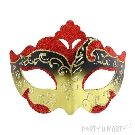 maska karnawalowa czerwono zlota orientalna